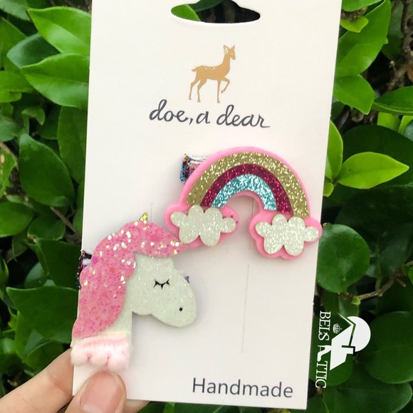 Other - Handmade Pink Unicorn and rainbow Hair Clip Set